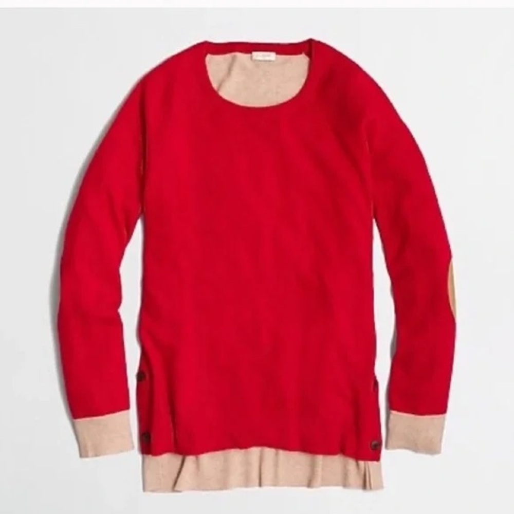 J.Crew Sweater Womens SZ L Bright Red Orange Color Block Wool Side Button Preppy